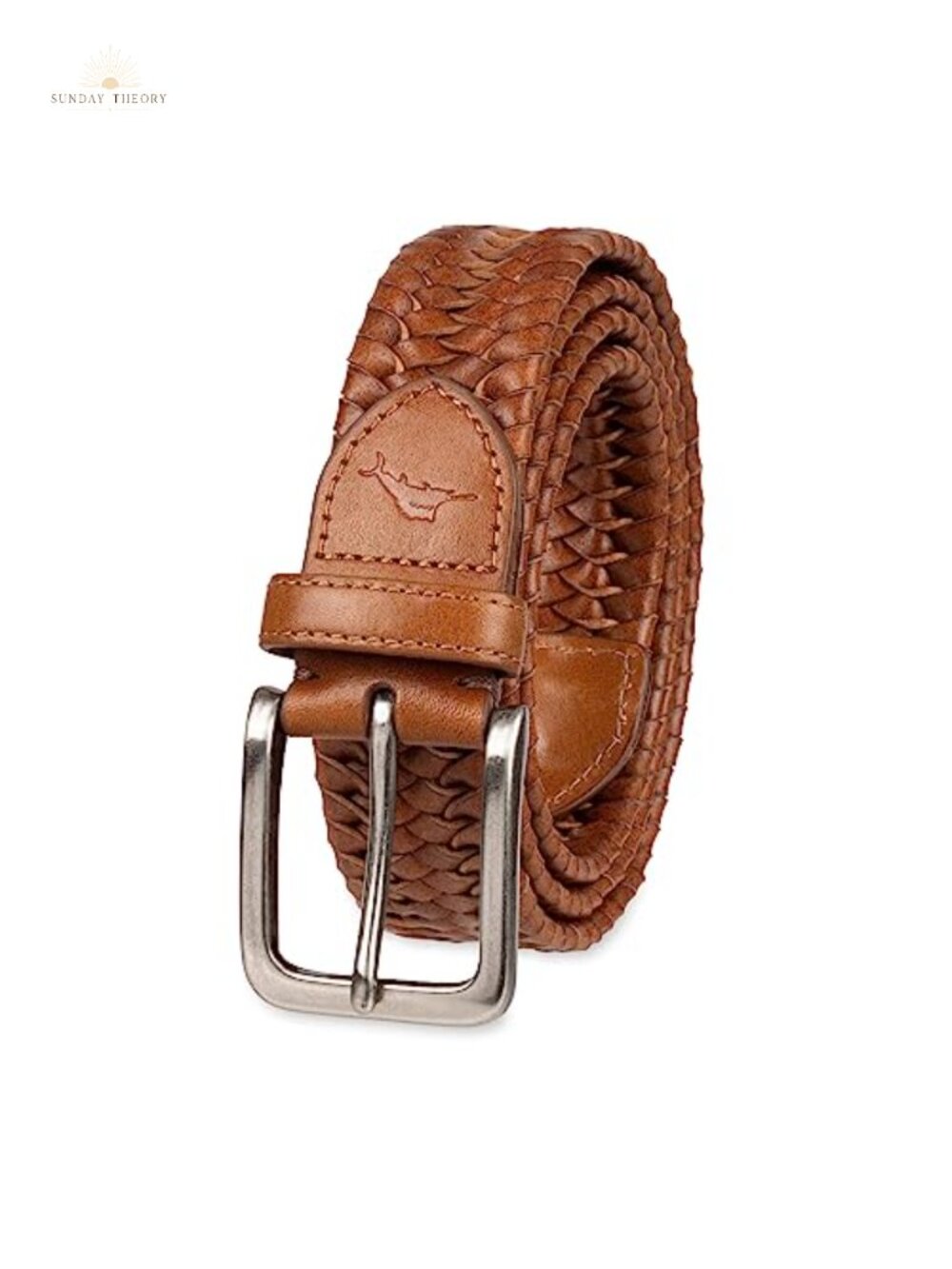 Men's Braided Leather Belt, Fully Adjustable Stretch Tan